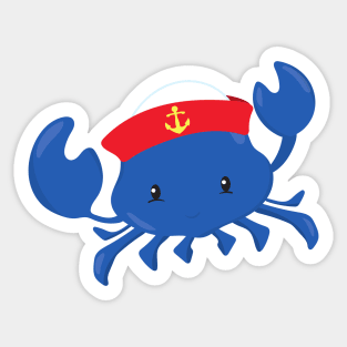 Sailor Crab, Cute Crab, Sailor Hat, Sea, Sailing Sticker